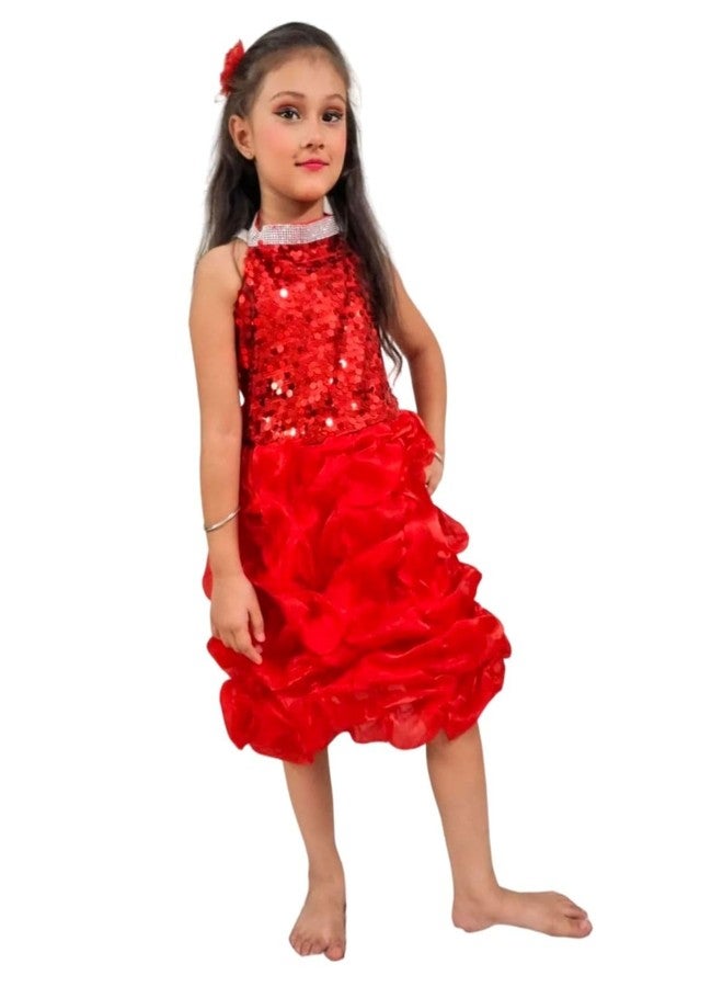 BookMyCostume Red Balloon Frock Western Dance Costume Dress for Girls - Premium 3-4 Years - Image 2